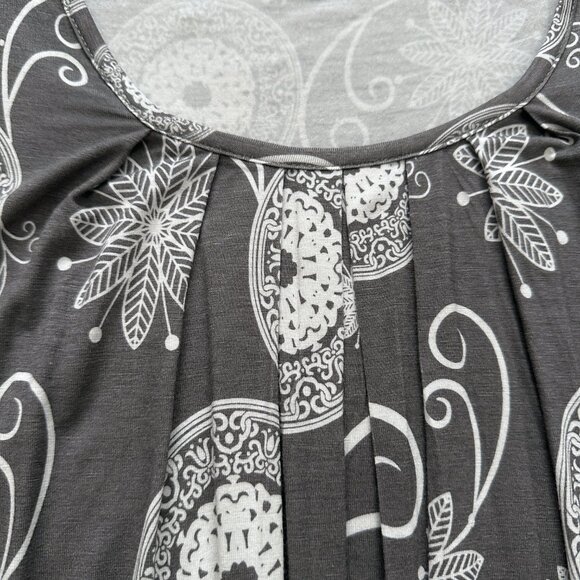 DJT FASHION (M) Gray White Paisley Floral Print Pleated Tee Scoop Blouson Top - Picture 5 of 11